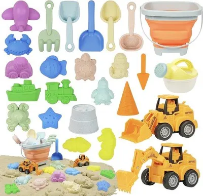 Produktbild von Kinder-Spielzeug-Set mit 26 Teilen - Opfaltüte, Schaufeln und Formen - Spielzeug für Sandkasten & Strand - ab 3 Jahren