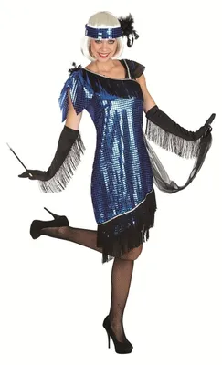 Produktbild von Glitzer Charleston Kostüm mit Pailletten für Damen | Blau Größe: 36/38
