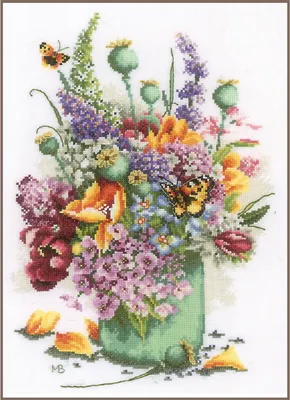 Produktbild von Lanarte Kreuzstich Stickpackung "Flower Power Strauß Marjolein Bastin", Zählmuster, 28x40cm