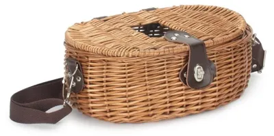 Zdjęcie produktu dla Koszyk rybacki, dwupoziomowy, wykonany z trzciny, z paskiem na ramię