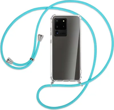 Produktbild von Handykette Backcover-Schutzhülle mit Band (Metall silberfarben) für Samsung Galaxy S20 Ultra - türkis
