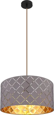 Zdjęcie produktu dla Globo Lighting lampa wisząca metal czarny mat, tekstylne szare ozdobne dziurkowanie, kabel tekstylny szampański, wysokość można skrócić, ø: 400mm, H: 1400mm, bez 1x E27 60W 230V