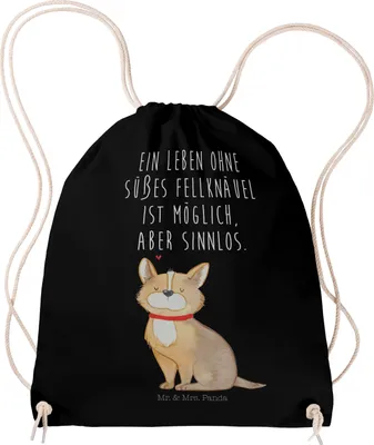 Produktbild von Mr. & Mrs. Panda Sportbeutel Hund Glück - Schwarz - Geschenk, Herz, Sprüche, Corgie, Turnbeutel, gym tasche, Liebe, festival, Stoffbeutel, wander rucksack, Spruch