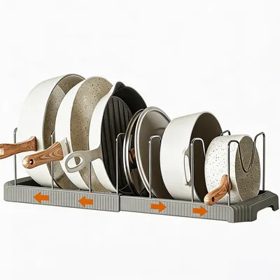 Ausziehbarer Topf-Organizer 33–56 cm, 7 Halter, grau