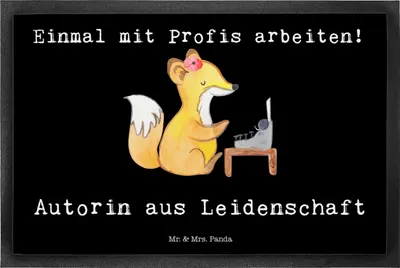 Produktbild von Mr. & Mrs. Panda Fußmatte Autorin Leidenschaft 50 x 75 cm - Schwarz - Geschenk, Lustig, Witzig, Bodenvorleger, Spruch, Schmutzfangmatte, Buchhandlung, Buchladen, Beruf