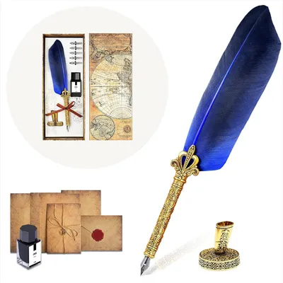 Produktbild von Handgemachte Federkiel und Tinten-Set - Antike Dipfeder Kalligrafie Pen Set für Schreiben und Kreativität