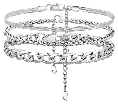 Productafbeelding van Verstelbare Enkelband - Panzerketting - Zilveren/Gouden Enkelbanden - 3 Stuks - Roestvrij Staal - Perfect voor Feestelijke Gelegenheden - Enkelband