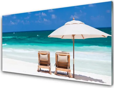 Produktbild von Küchenrückwand aus Glas 100x50cm Spritzschutz Strand Liegestühle Landschaft