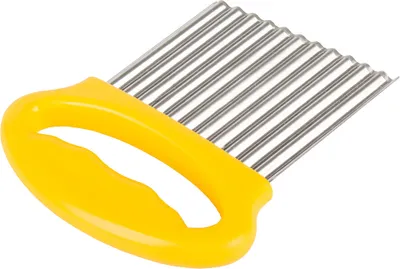 A close-up shot of a yellow and silver wavy-edged cutter.