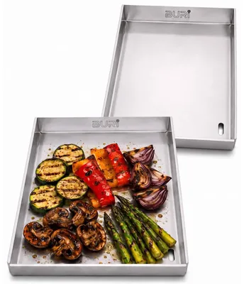 Produktbild von 2x Plancha Grillplatte 30x20cm aus Edelstahl für Gasgrill & Kohlegrill