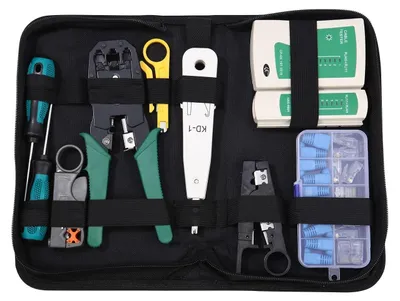 Immagine prodotto di Pinza per crimpatura kit attrezzi di rete - 12 in 1 - RJ45 RJ11 RJ12 - Tester per cavi