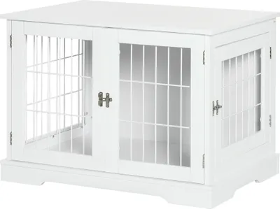 Produktbild von PawHut 2-in-1 Hundekäfig und Beistelltisch mit 2 abschließbaren Türen – Maße: 76 x 54,5 x 56 cm (L x B x H) – Metall und MDF