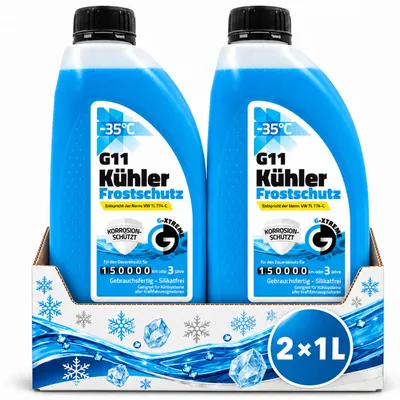 Produktbild von 2x1L Kühlmittel G11 2L Kühlerfrostschutz bis -35°C 3 Jahre gebrauchsfertig silikatfrei VW TL 774-C Blau, KI-generiertes Bild