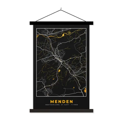 Produktbild von MuchoWow® Textilposter Stadtplan - Deutschland - Gold - Menden - Karte 60x90 cm mit schwarzem Rahmen - Poster Wohnzimmer