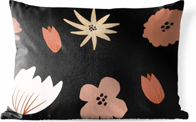Produktbild von MuchoWow® Outdoor Kissen - Blumen - Schwarz - Muster - 60x40 cm - Wetterfest - Lounge Kissen - Zierkissen - Kissen für Innenräume