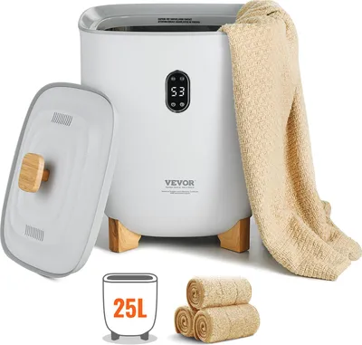 Zdjęcie produktu dla VEVOR podgrzewacz do ręczników w wiadrze 25 L z wyświetlaczem LED i ustawieniami (timer i temperatura) oraz automatycznym wyłączaniem, podgrzewacz do ręczników do łazienki, pralni, do podgrzewania ręczników