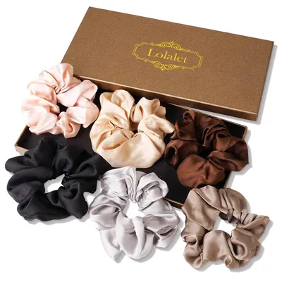 Image de Lolalet élastiques de cheveux en satin de soie pour femmes 6 pièces - 6 couleurs