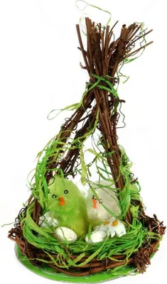 Productafbeelding van Paasdecoratie - Kippen met eieren in een hutje van takken, 18 cm