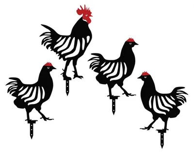 Image de Décoration de jardin Figurines poules en métal noir lot de 4 jusqu'à H 33 cm