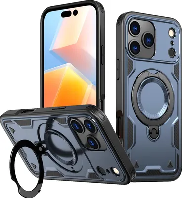 Produktbild von Dual Layer Hülle für iPhone 17 Pro Max mit Ring Ständer Magnetisch Stoßfest Handyhülle Blau