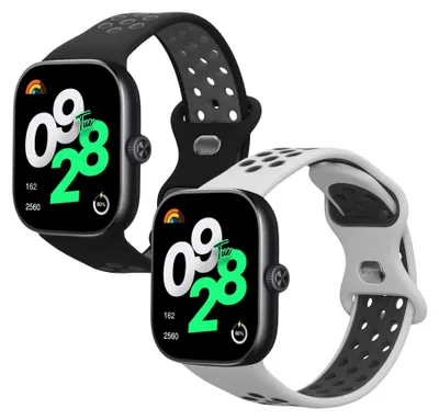 Produktbild von kwmobile 2x Uhrenarmband für Xiaomi Redmi Watch 4 Armband - Fitnesstracker Band Set aus TPU Silikon - Ersatzarmband Smartwatch - Schwarz Grau Weiß