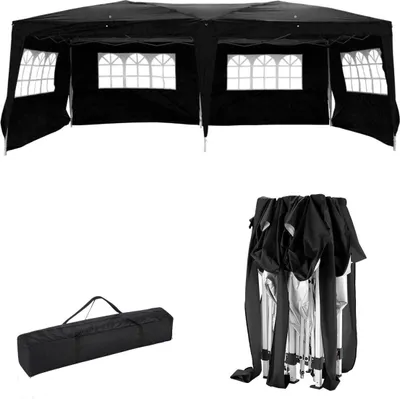Image de FCH Pavillon 3x6m, chapiteau pliable tente de jardin étanche, protection UV, avec 6 parois latérales, pour jardin terrasse fête, noir