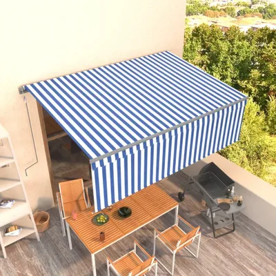 Produktbild von The Living Store Markise Automatisch Einziehbar mit Volant 4x3 m Blau und Weiß