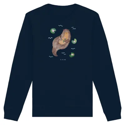 Produktbild von Mr. & Mrs. Panda Nachhaltiges Sweatshirt Otter Seerose Größe L - French Navy - Geschenk, glücklich, Pullover, Pulli, Baumwoll, Bio-Pullover, Sweater, Wasser, Fluss