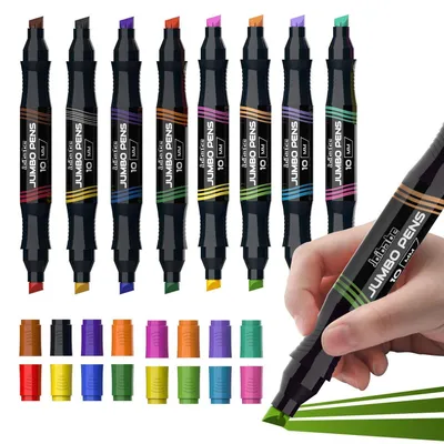 Produktbild von Filzstifte JUMBO Marker 8 Stück / 16 Farben Keil-Spitze 2-10 mm Schnell-Trocknend Wischfest für Alle Oberflächen