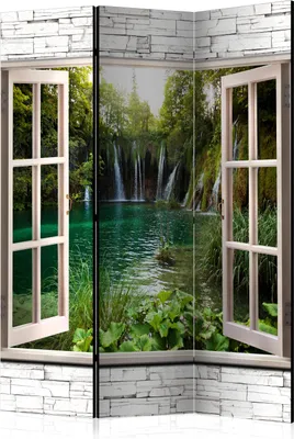 Produktbild von 3-teiliger Einseitiger Vlies Paravent - Green Treasure 135x172 cm Landschaften c-C-0100-z-b