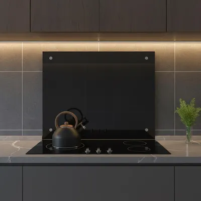 Immagine prodotto di Pannello posteriore per cucina 120x60 cm Paraspruzzi Rivestimento in piastrelle Paraspruzzi per fornelli Nero