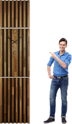 Produktbild von FLEXISTYLE Wanduhr groß XXL Moderne Eichenholz Aufhängepaneel Lamele 250x58cm Holz Eiche holzoptik ohne tickgeräusche modern Wohnzimmer