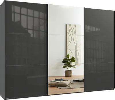 Produktbild von Schwebetürenschrank Kleiderschrank 300 cm Vollausst. Spiegel Glasfront Anthrazit / 22041