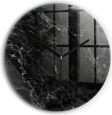 Produktbild von Wallfluent Große Wanduhr – Stilles Quarzuhrwerk - Uhr Dekoration Wohnzimmer Schlafzimmer Küche - Zifferblatt mit Striche - schwarze Zeiger - 60 cm - Dunkler Marmor