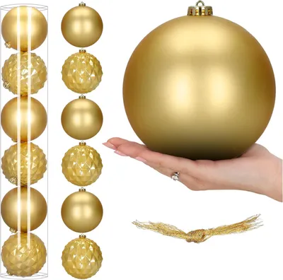 Produktbild von Weihnachtskugeln Kunststoff gold 15 cm, 6-teilig, für Weihnachtsbaum