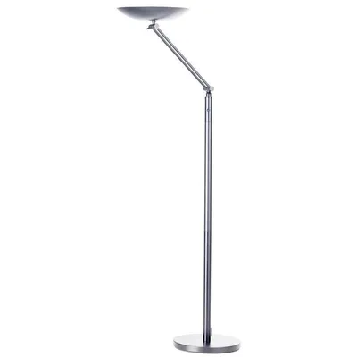 A floor lamp with an adjustable arm and a disc-shaped shade, shown against a white background.
