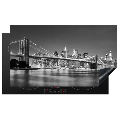 Produktbild von KitchenYeah© Herdabdeckplatte New York - Brücke - Brooklyn - Schwarz und weiß - Architektur , 90x52cm, Küche Deko, Glaskeramikkochfeld Herdabdeckung, Abdeckplatte fùr Kochfeld