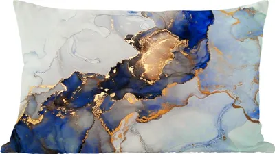 Produktbild von MuchoWow® Zierkissen Sofakissen Wohnzimmer Dekokissen 60x40 cm Marmor - Blau - Gold - Kopfkissen - Polster mit Foto