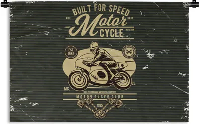 Produktbild von MuchoWow® Wandteppich Wandbehang Motorrad - Retro - Briefe 90x60 cm Tapisserie Dekoration Wandtuch - Wandskulpturen - Bildteppich