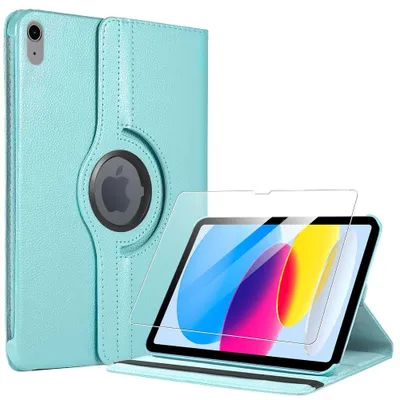Image de Coque + Verre Trempé pour iPad A16 (11'') / iPad 10 2022 (10,9'' 10e Génération) Etui Rotatif Multi-Angle Bleu