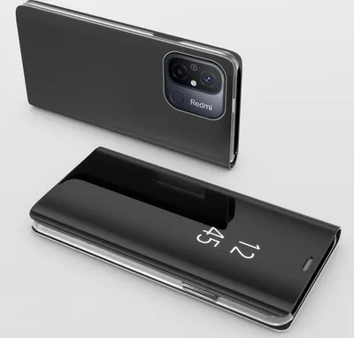 Produktbild von Handy Hülle für Xiaomi Redmi 12C Clear View Hülle Klapp Flip Hülle Bumper Cover Spiegel Mirror, Farbe: Schwarz