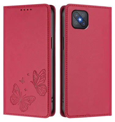 Image de Étui en cuir pour Oppo A92s, motif papillon, étui à rabat avec porte-appareil, rouge