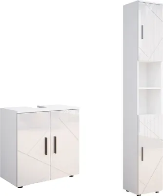 Produktbild von Badmöbel-Set Vicco Irma Weiß Hochglanz 2 Teile, mit Hochschrank, Model 55201
