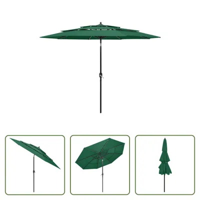 Image de The Living Store Parasol avec mât en aluminium 3 couches vert 3 m