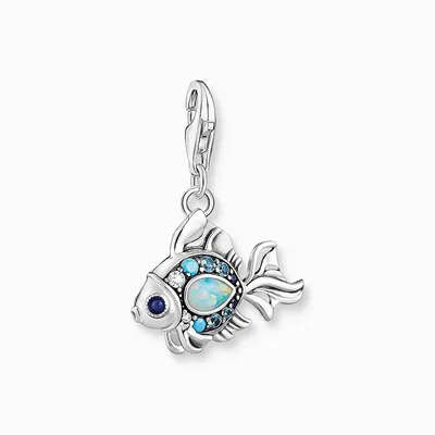Produktbild von Thomas Sabo Charm-Anhänger Fisch 925 Sterlingsilber geschwärzt Glas-Keramik Stein pink Opalsynthetischer Spinell Zirkonia