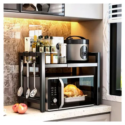 Produktbild von Erweiterbares Mikrowellenregal Kohlenstoffstahl, Küchentheke, Organizer, Regal, Ständer für Töpfe und Pfannen