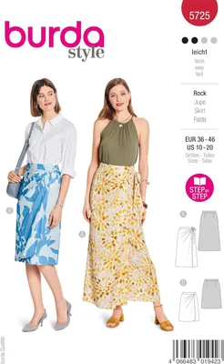 Imagen del producto de Patrón de costura Damen: falda envolvente con lazos, cinturón, pliegues asimétricos, talla 36-38, para tejidos de algodón