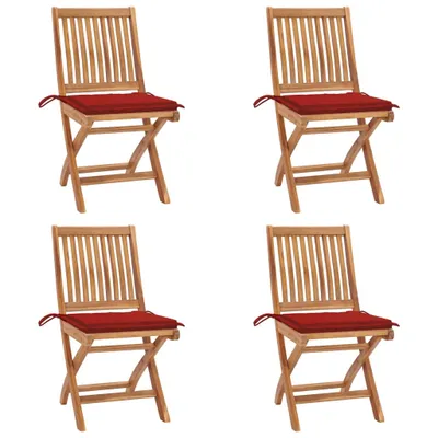 Produktbild von Klappbare Gartenstühle mit Kissen 4 Stk. Massivholz Teak