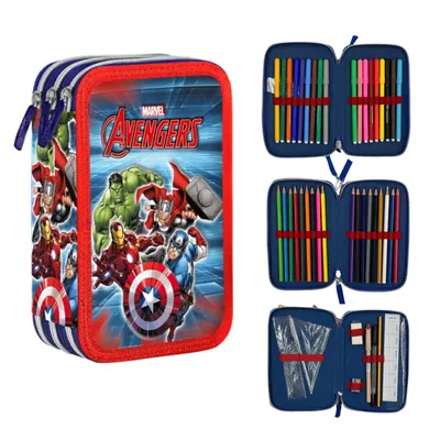 Zdjęcie produktu dla Piórnik Trzykomorowy Z Wyposażeniem Dla Chłopca Avengers Giotto