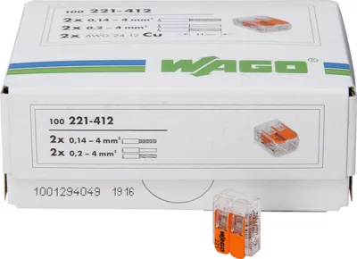 Produktbild von WAGO 221-412 – Käfigzugklemme – Orange – Transparent – 450 V – 32 A – RoHS – 1,6 g
